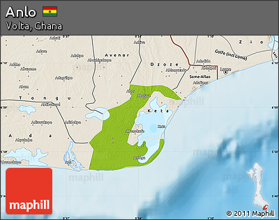 Physical Map of Anlo, shaded relief outside