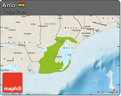 Physical Map of Anlo, shaded relief outside