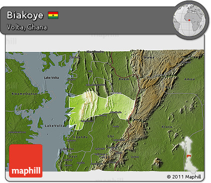 Physical 3D Map of Biakoye, darken