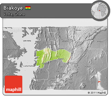Physical 3D Map of Biakoye, desaturated