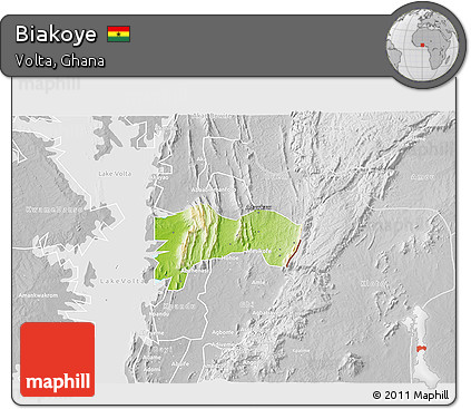 Physical 3D Map of Biakoye, lighten, desaturated