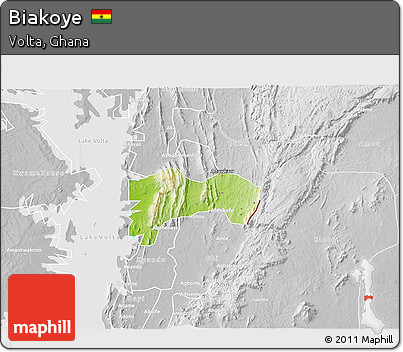Physical 3D Map of Biakoye, lighten, desaturated