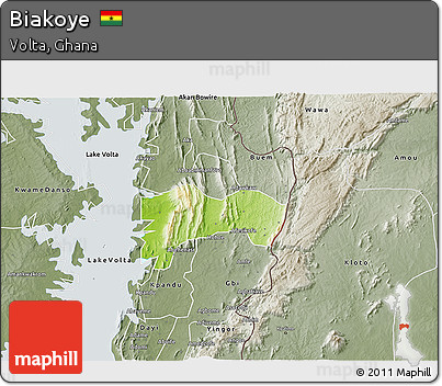 Physical 3D Map of Biakoye, semi-desaturated