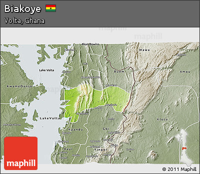 Physical 3D Map of Biakoye, semi-desaturated