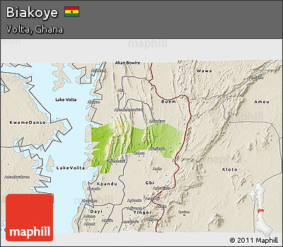 Physical 3D Map of Biakoye, shaded relief outside