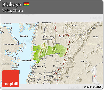 Physical 3D Map of Biakoye, shaded relief outside