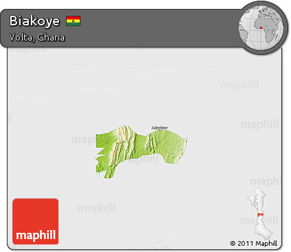 Physical 3D Map of Biakoye, single color outside
