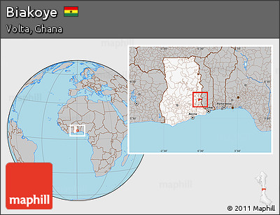 Gray Location Map of Biakoye, highlighted country