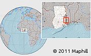 Gray Location Map of Biakoye, highlighted country, highlighted parent region, hill shading