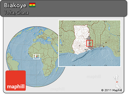 Savanna Style Location Map of Biakoye, highlighted country, highlighted parent region, hill shading