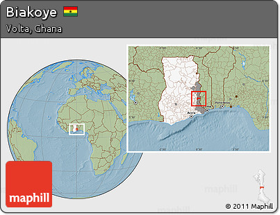 Savanna Style Location Map of Biakoye, highlighted country, highlighted parent region, hill shading