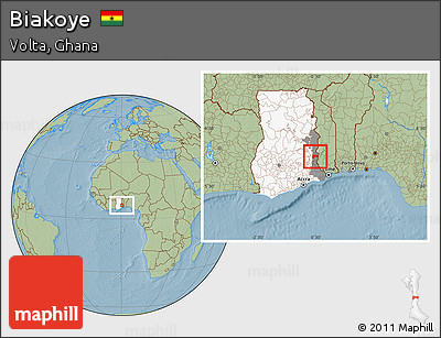 Savanna Style Location Map of Biakoye, highlighted country, highlighted parent region, hill shading