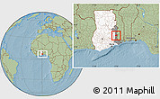 Savanna Style Location Map of Biakoye, highlighted country, highlighted parent region, hill shading