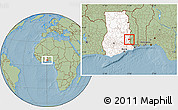 Savanna Style Location Map of Biakoye, highlighted country, hill shading