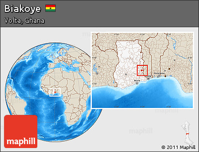 Shaded Relief Location Map of Biakoye, highlighted country