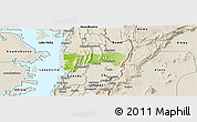 Physical Panoramic Map of Biakoye, shaded relief outside