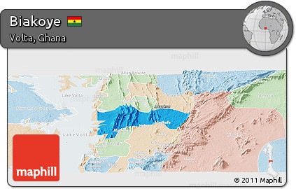 Political Panoramic Map of Biakoye, lighten