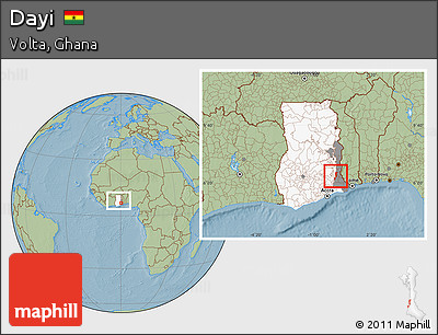 Savanna Style Location Map of Dayi, highlighted country, highlighted parent region, within the entire country, hill shading