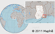 Gray Location Map of Dzoze, highlighted country, within the entire country, hill shading