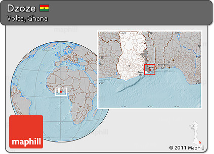 Gray Location Map of Dzoze, highlighted country, highlighted parent region, hill shading
