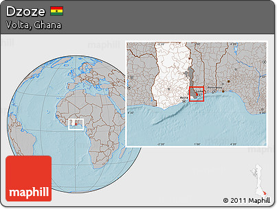 Gray Location Map of Dzoze, highlighted country, highlighted parent region, hill shading
