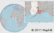 Gray Location Map of Dzoze, highlighted country, highlighted parent region, hill shading