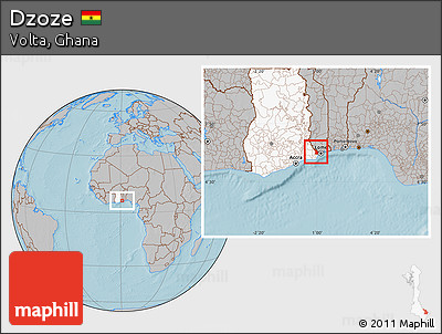 Gray Location Map of Dzoze, highlighted country, hill shading