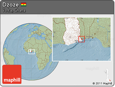 Savanna Style Location Map of Dzoze, highlighted country, hill shading