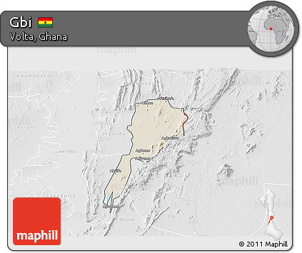 Shaded Relief 3D Map of Gbi, lighten, desaturated