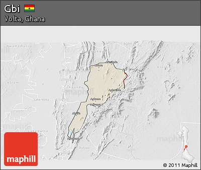 Shaded Relief 3D Map of Gbi, lighten, desaturated
