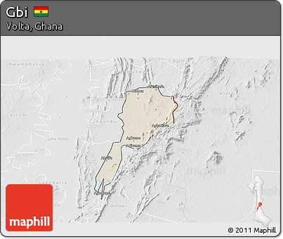Shaded Relief 3D Map of Gbi, lighten, desaturated
