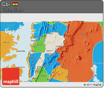 Shaded Relief 3D Map of Gbi, political outside