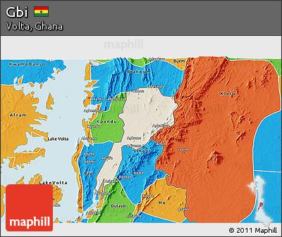 Shaded Relief 3D Map of Gbi, political outside