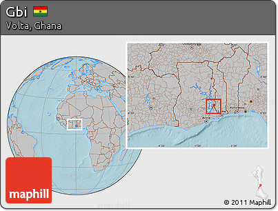 Gray Location Map of Gbi, within the entire country, hill shading