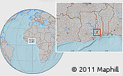 Gray Location Map of Gbi, within the entire country, hill shading