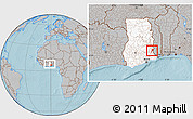 Gray Location Map of Gbi, highlighted country, within the entire country, hill shading