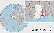 Gray Location Map of Gbi, highlighted country, highlighted parent region, within the entire country, hill shading
