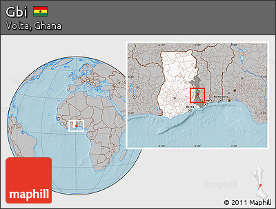 Gray Location Map of Gbi, highlighted country, highlighted parent region, hill shading