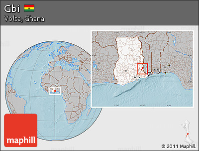 Gray Location Map of Gbi, highlighted country, hill shading