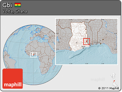 Gray Location Map of Gbi, highlighted country, hill shading