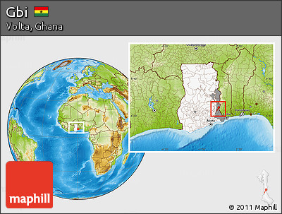 Physical Location Map of Gbi, highlighted country, highlighted parent region, within the entire country
