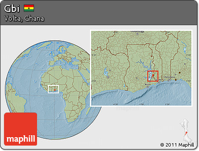 Savanna Style Location Map of Gbi, within the entire country, hill shading