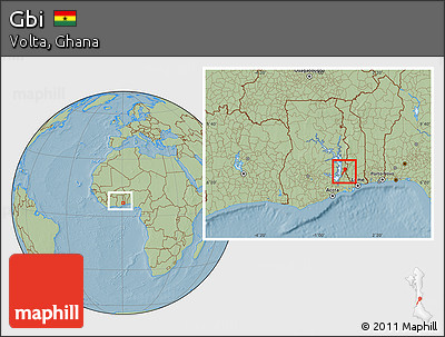 Savanna Style Location Map of Gbi, within the entire country, hill shading