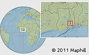 Savanna Style Location Map of Gbi, within the entire country, hill shading