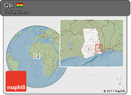 Savanna Style Location Map of Gbi, highlighted country, within the entire country, hill shading