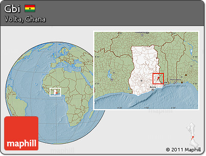 Savanna Style Location Map of Gbi, highlighted country, within the entire country, hill shading