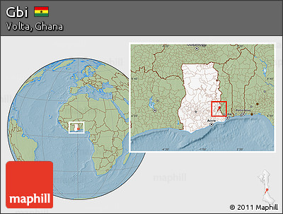 Savanna Style Location Map of Gbi, highlighted country, within the entire country, hill shading
