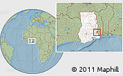 Savanna Style Location Map of Gbi, highlighted country, within the entire country, hill shading