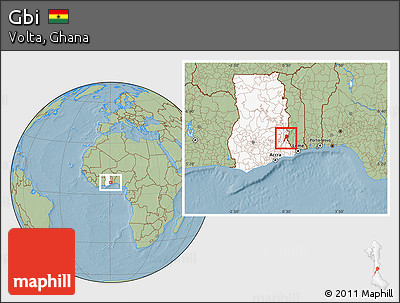 Savanna Style Location Map of Gbi, highlighted country, hill shading