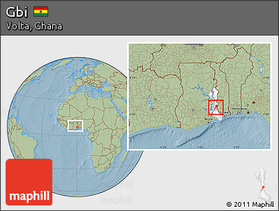 Savanna Style Location Map of Gbi, highlighted parent region, within the entire country, hill shading